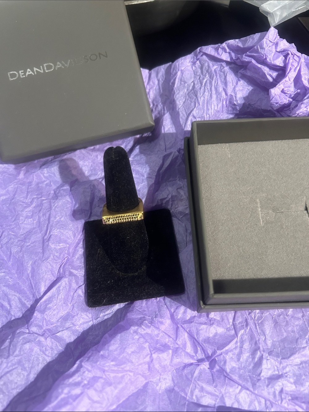 DEAN DAVIDSON Gold Pavé Band Ring new in box. Black stones s 7